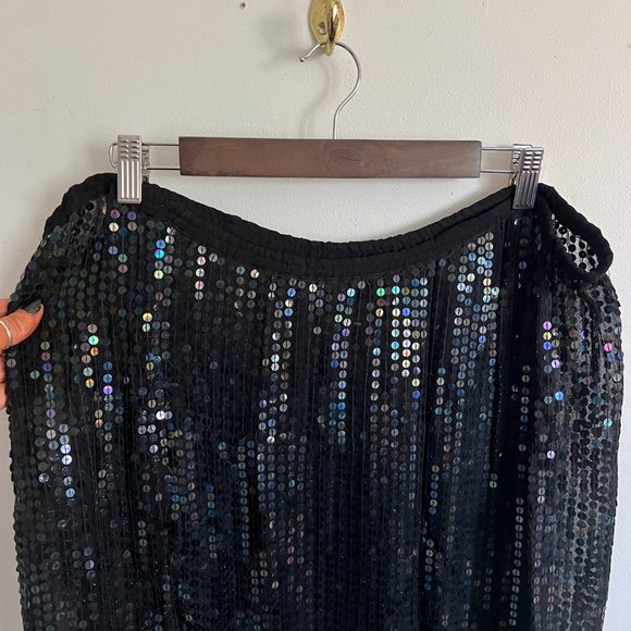 ‼️END OF SUMMER SALE ‼️
 Sheer Black Sequin Maxi Skirt Plus Size - Picture 2 of 4